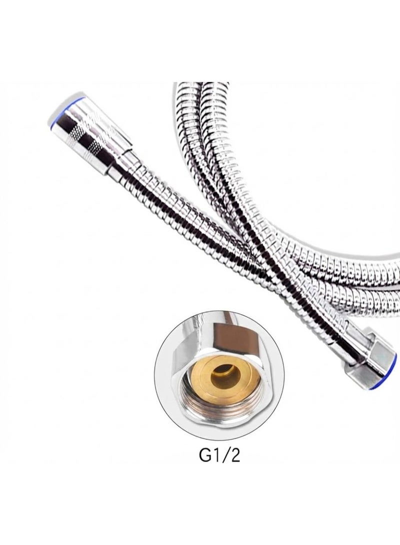 خرطوم دش ستانلس ستيل - وصلة دش ولي شطاف معدني 1.5 متر مرن يدور 360 درجة لمنع التشابك - لي دوش الحمام ، مقاوم للصدأ والضغط العالي (كروم فضي، مقاس G1/2) - Image 5